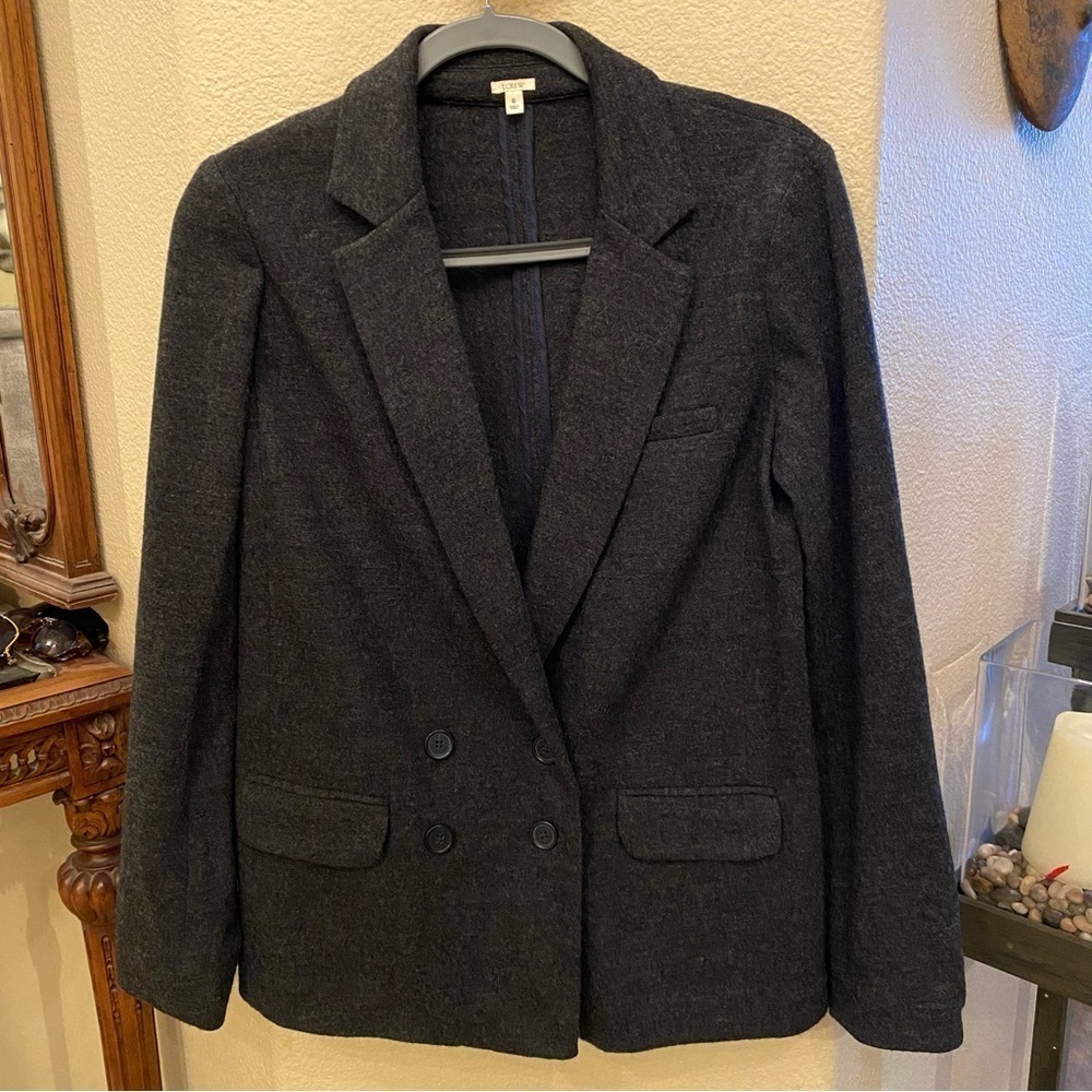 J. CREW Women Dark Gray 100% Wool Double Breasted Blazer Jacket Size 6